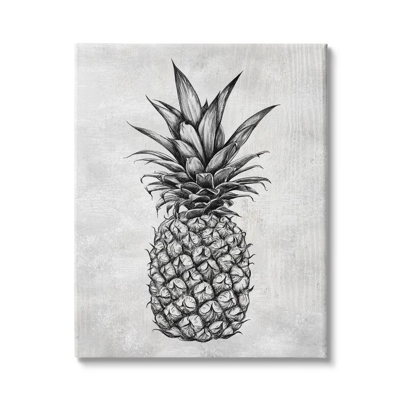Stupell Bold Pineapple Line Drawing Rustic Pattern Black White Canvas Wall Art - Grey - 24 x 30