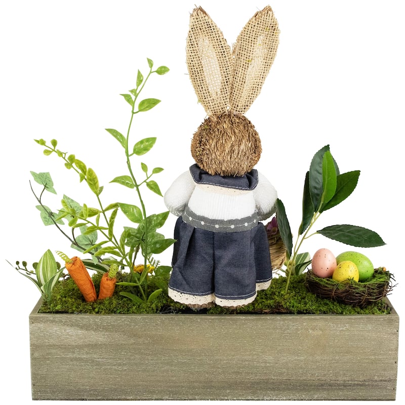 Boxed Garden Arrangement With Bunny Tabletop Easter Decoration 17.25"