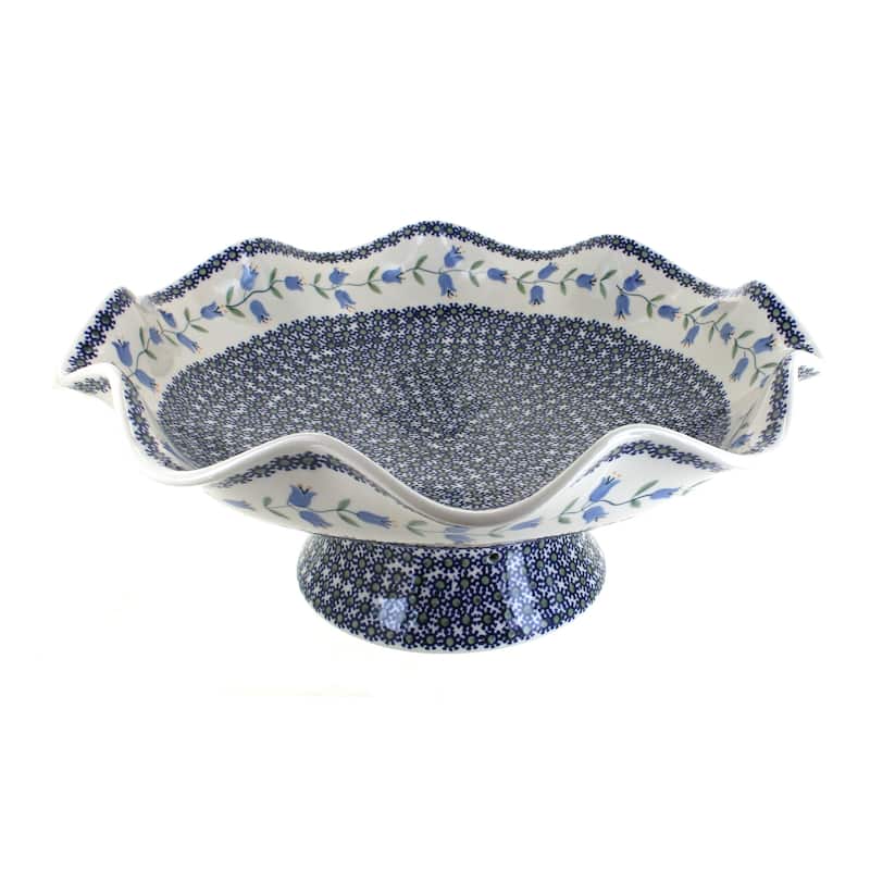 Blue Rose Polish Pottery P135 Manufaktura Large Fluted Pedestal Bowl - Tulip