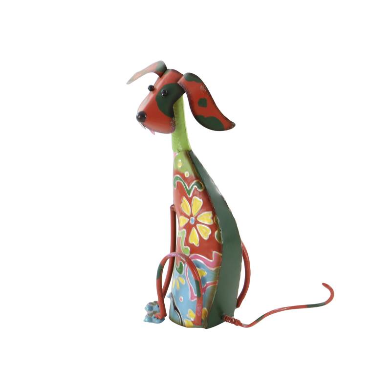 Multi Colored Metal Indoor Outdoor Dog Garden Sculpture with Floral Pattern