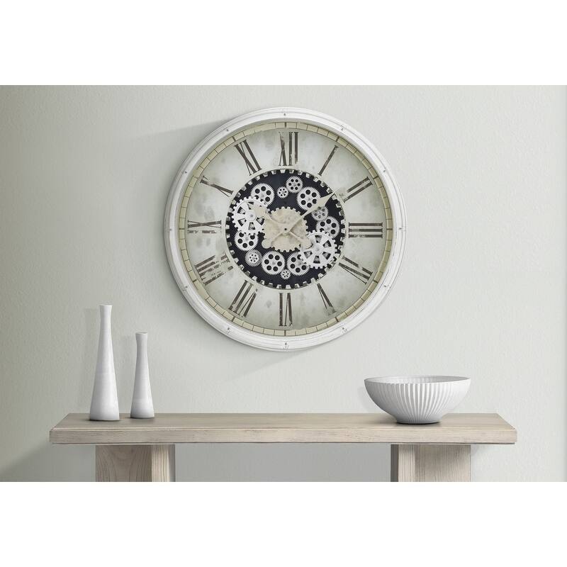30 in Oversized Gear Mechanism White Wall Clock - 30 in - White - 30 in