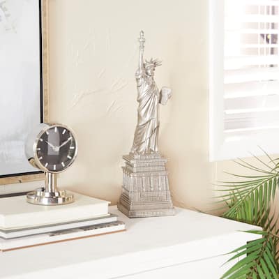 Silver Polystone Statue of Liberty Sculpture - 5 x 5 x 17