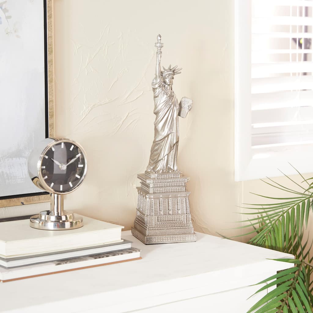 Silver Polystone Statue of Liberty Sculpture - 5 x 5 x 17
