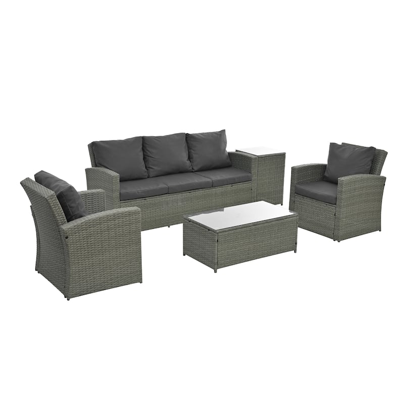 Seasonal PE Wicker Furniture set 5 piece With Tempered Glass Table Top