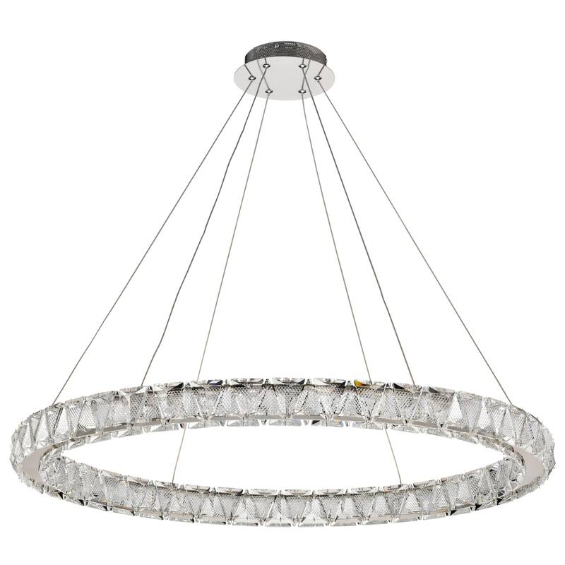 Asher LED 36 Inch Round Pendant Polished Nickel Finish K9 Crystal - Polished Nickel