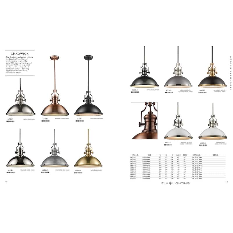 Chadwick 17-inch Wide 1-Light Pendant - 17in W x 17in D x 14in H