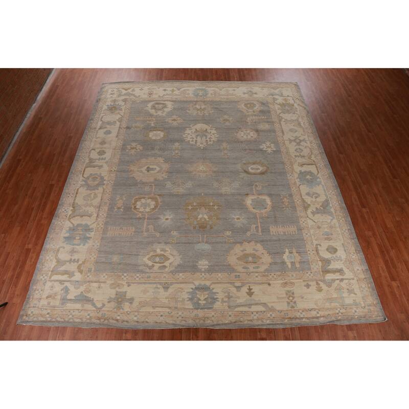 Hand Knotted Oriental 100% Wool Carpet Transitional All-Over Greys & Charcoal Oushak Area Rug - 14' 6'' X 12' 6''