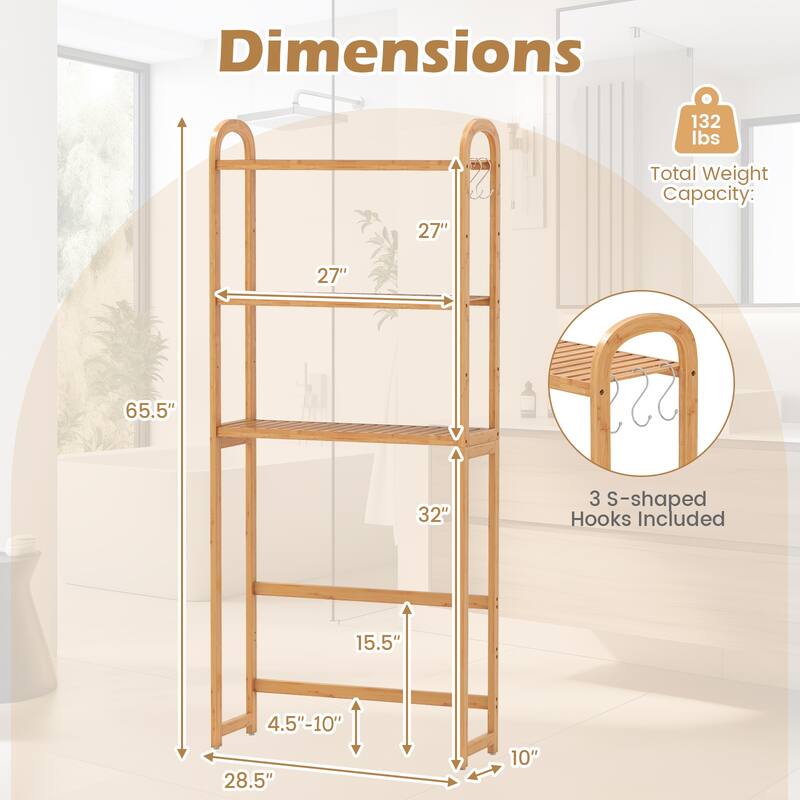 Gymax Bamboo over the Toilet Storage Shelf w/3-tier Open Shelf - Natural