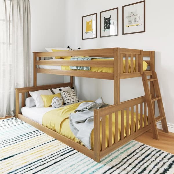 slide 2 of 18, Max and Lily Twin over Full Low Bunk with Angled Ladder on End Pecan