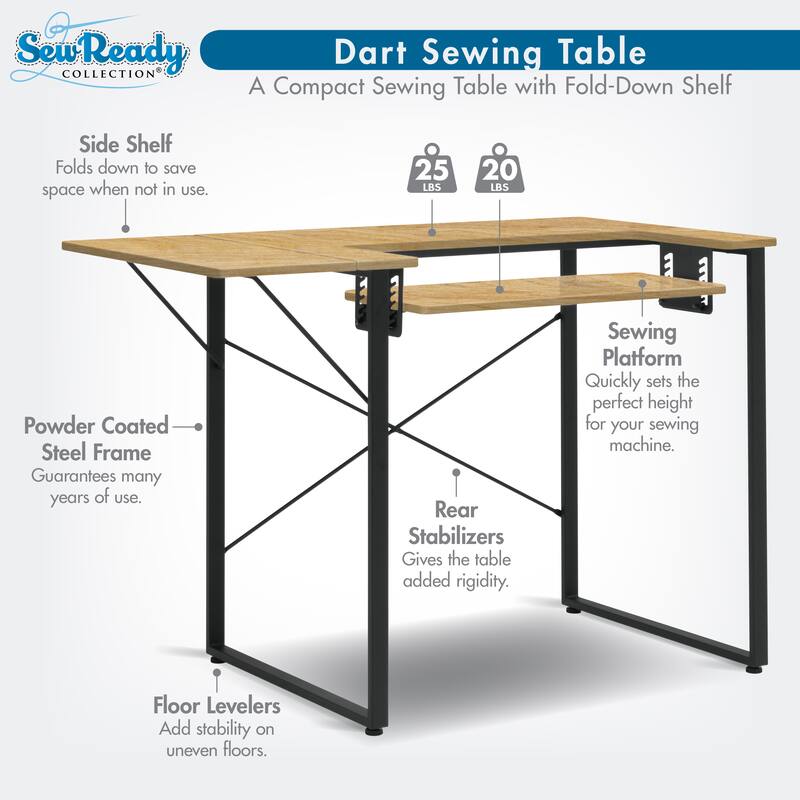 Sew Ready Dart Wood Top Sewing Table with Folding Top