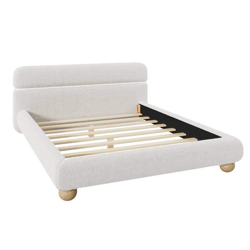 Contemporary Low Profile Upholstered Bed with Teddy Fleece Fabric