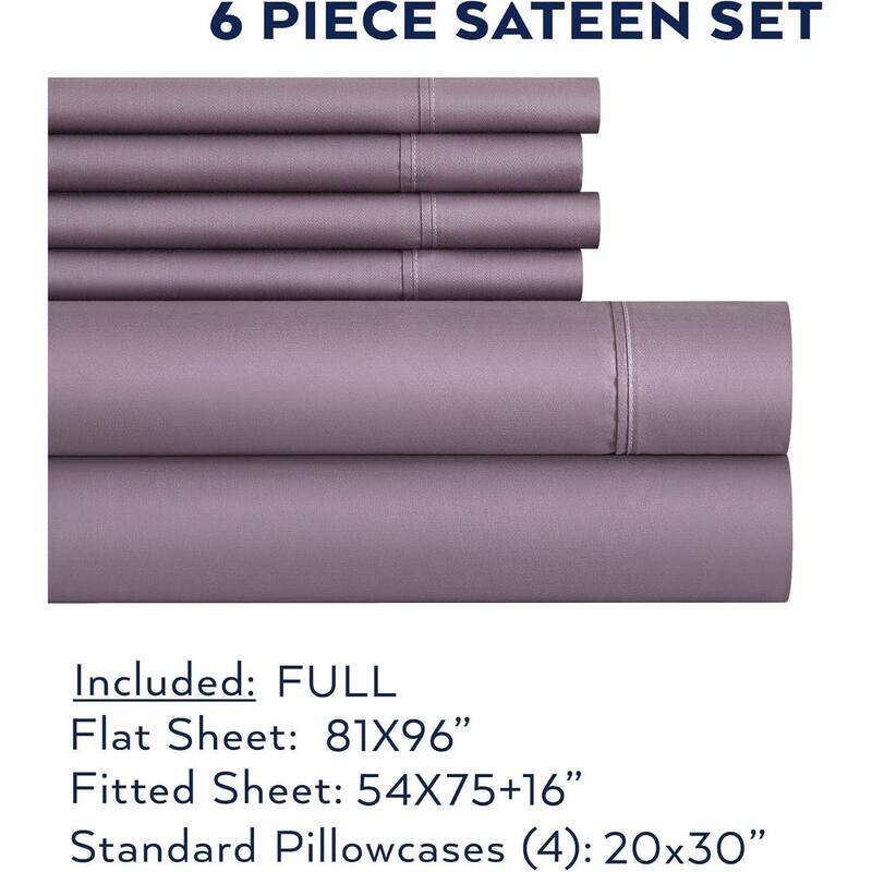 Thomasville 1500 Thread Count Purple 6 Piece Premium Cotton Rich Sateen Sheet Set - Full