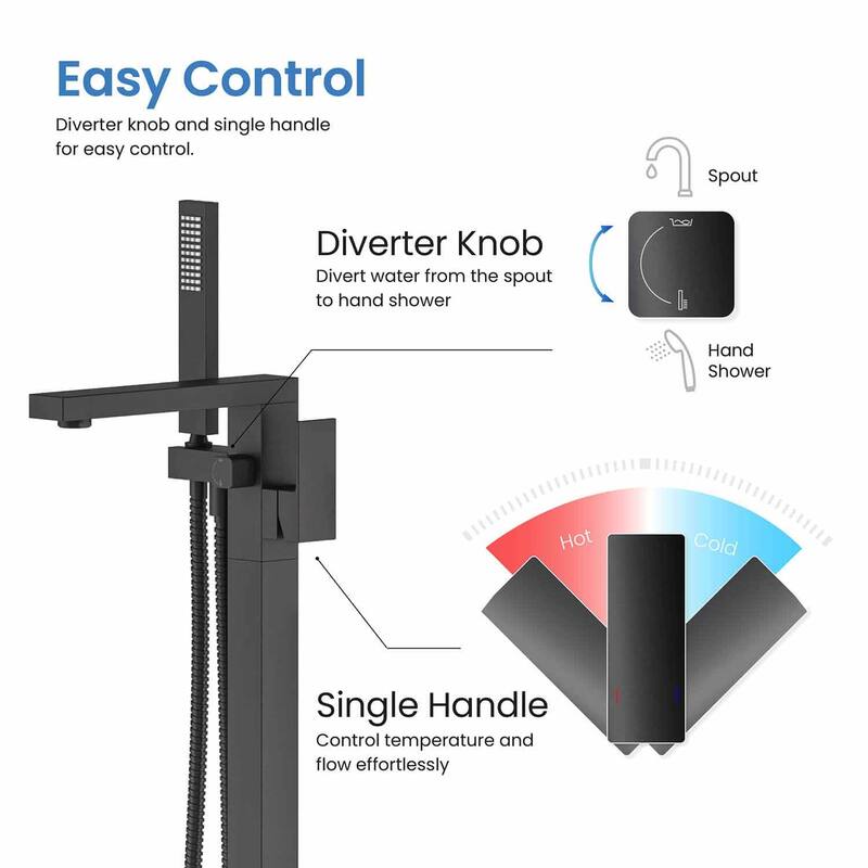 Cube Single Handle Floor Mounted Freestanding Tub Filler With Hand Shower