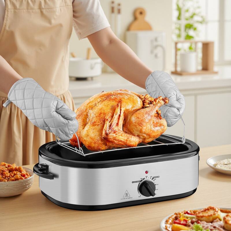 Black-Silver 14QT Electric Roaster Oven with Self-Basting Lid - 23.31 x 15.67 x 10.24 inch