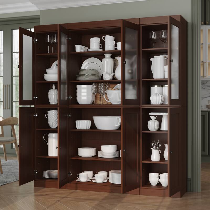 Palace Imports 100% Solid Wood 65" Pantry Cabinet with Frosted Glass, Shaker Doors and Adjustable Shelves