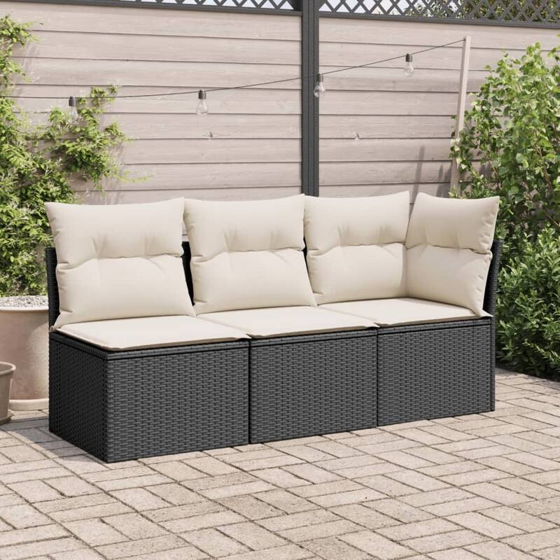 vidaXL Patio Sofa with Cushions Outdoor Seating Sectional Sofa Poly Rattan