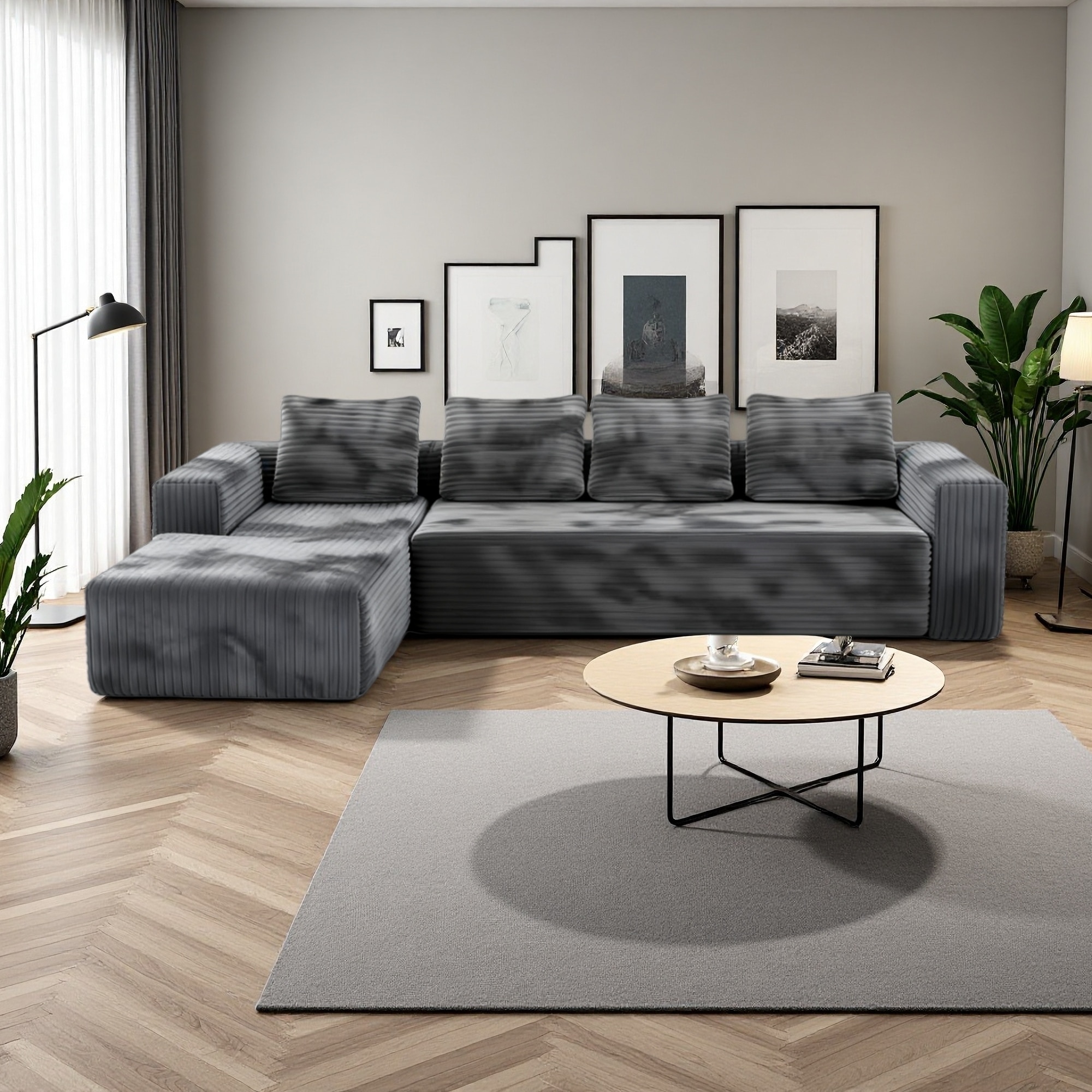 104.33" Corduroy L-Shaped Modular Sectional Sofa with Deep Seat and Left Chaise (3-Seater)