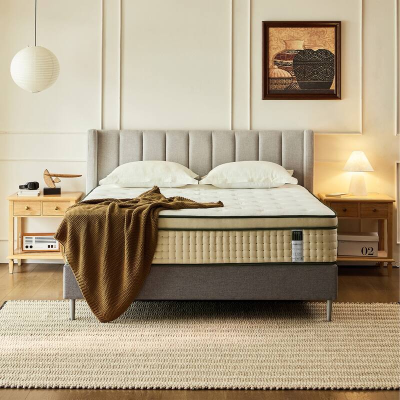 14 Inch Hybrid Mattress Medium Firm Pillow Top Mattress in a Box Comfort Foam for Pressure Relief - White - King