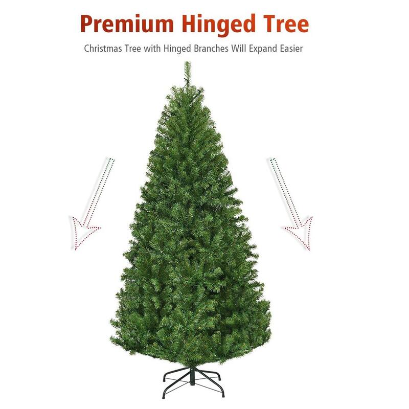 Gymax 5-9FT Pre-Lit Christmas Tree Hinged Artificial Tree w/ Metal