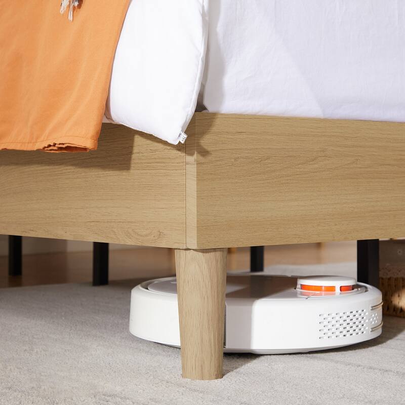 Javlergo Upholstered Bed Frame with Linen Fabric Adjustable Headboard, Strong Wood Slats Supports, No Box Spring Needed