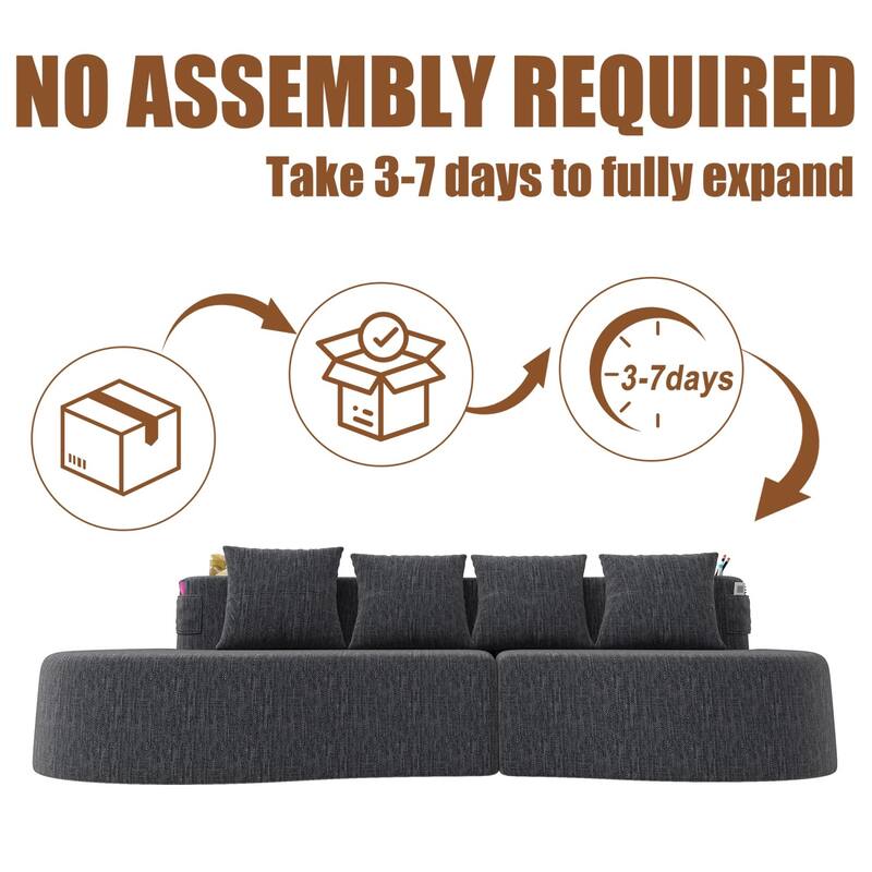 94.49" Chenille Curved Sectional Sofa with Pillows, No Assembly Required