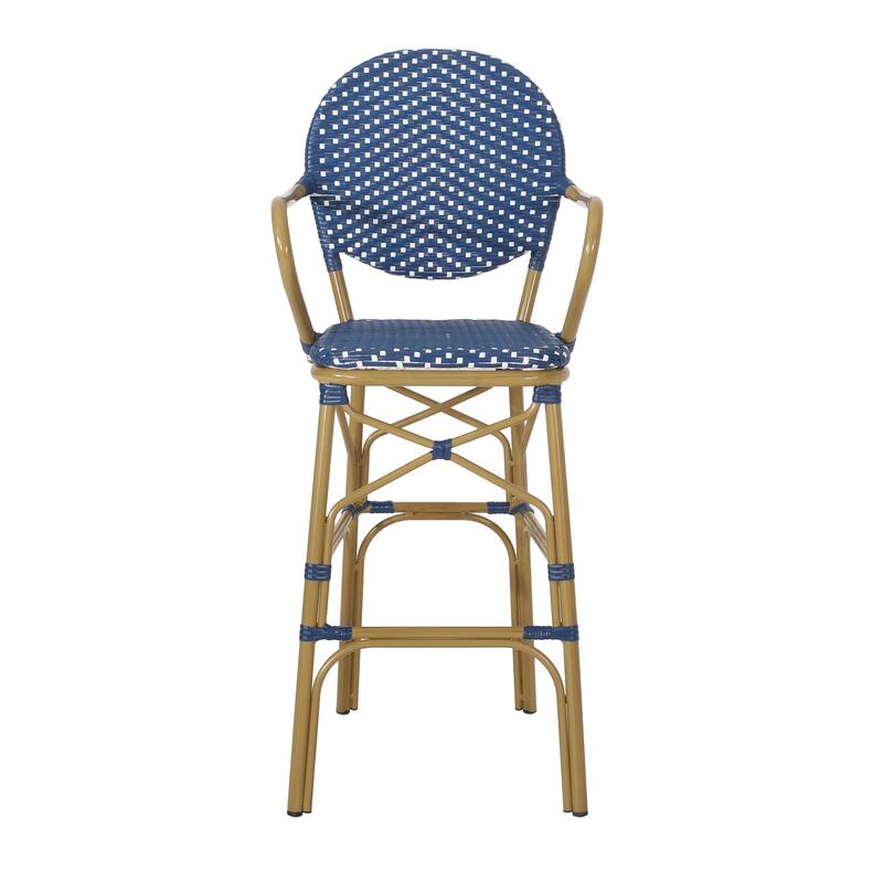 Wicker Barstool Set Set of 2 with Round Backrest High Chair, Cafe Bar Stool, Outdoor Lounge Entertainment Chair, Island Chair