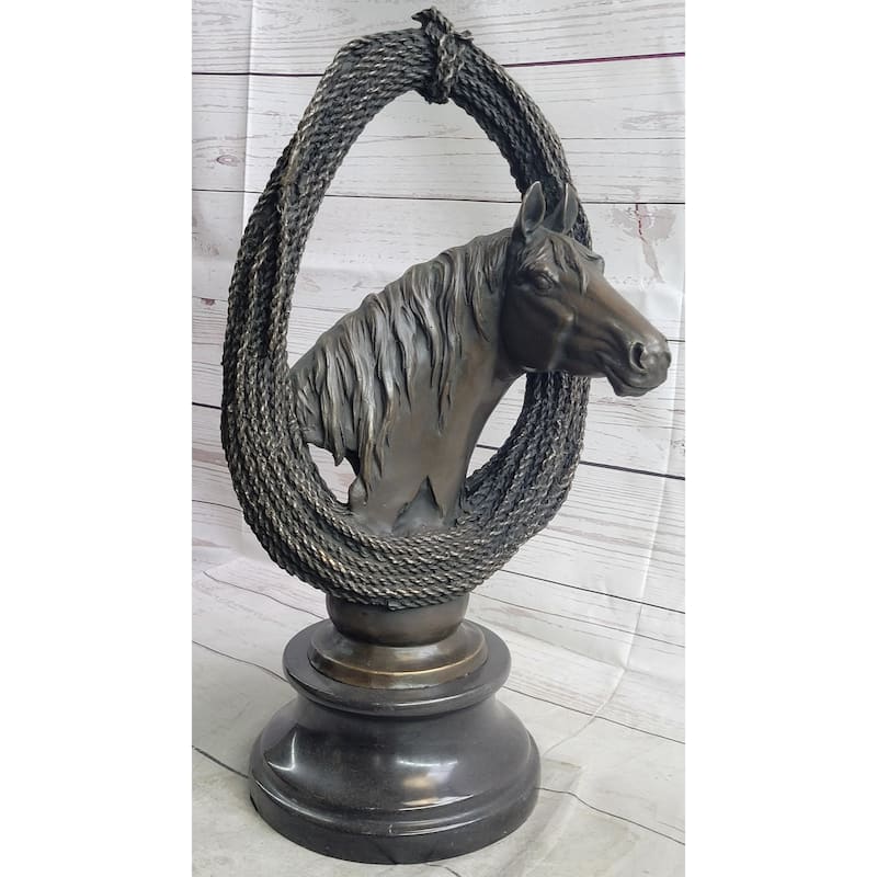 Equestrian Imitative Horse Lover Imitative Horses Bust Original Art Bronze Sculpture Statue Figure On Marble Base
