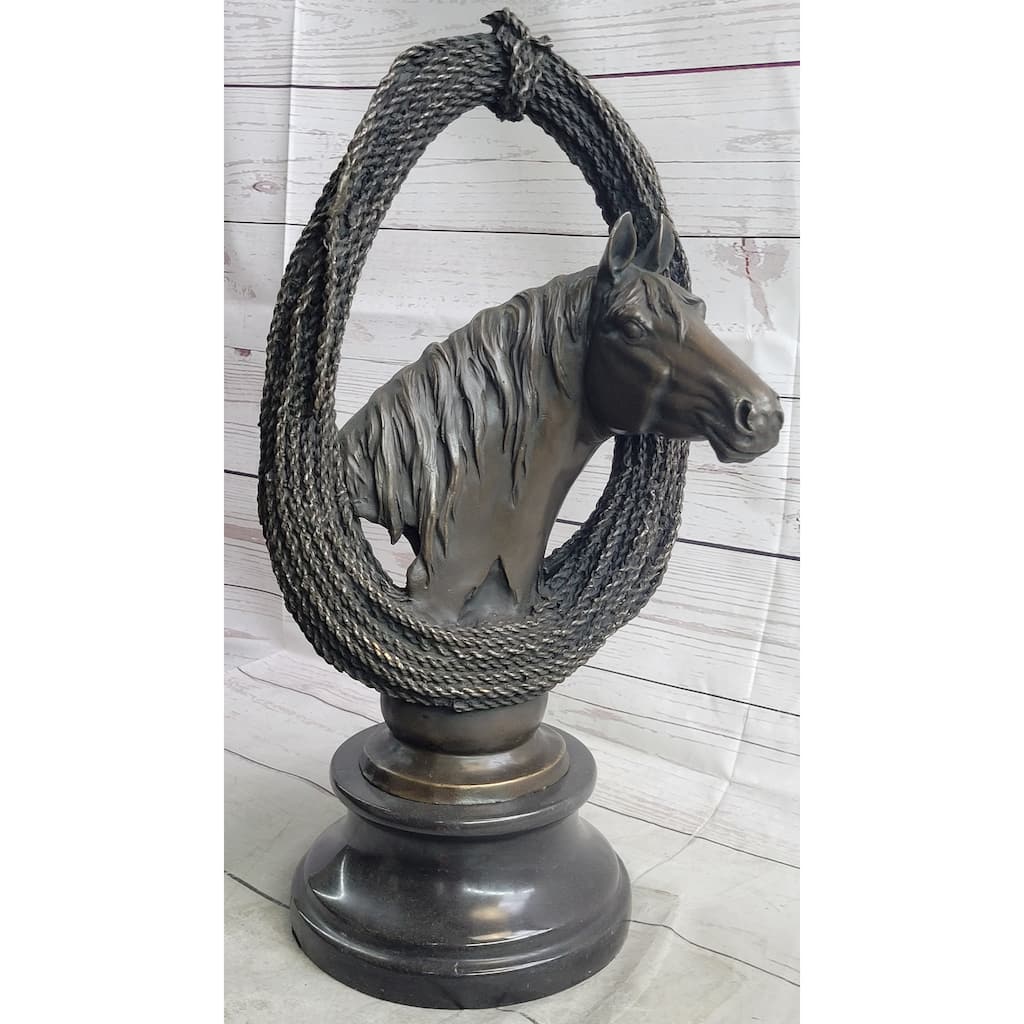 Equestrian Imitative Horse Lover Imitative Horses Bust Original Art Bronze Sculpture Statue Figure On Marble Base