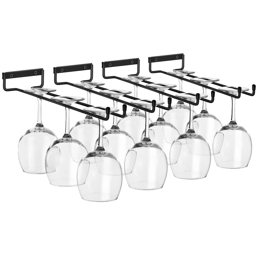 Sorbus Wine Glass Holder 12 Inch Rack Wall Mount Under Cabinet Storage Holds 4 Stemware Wine Glasses Each, 16 Total - Set of 4