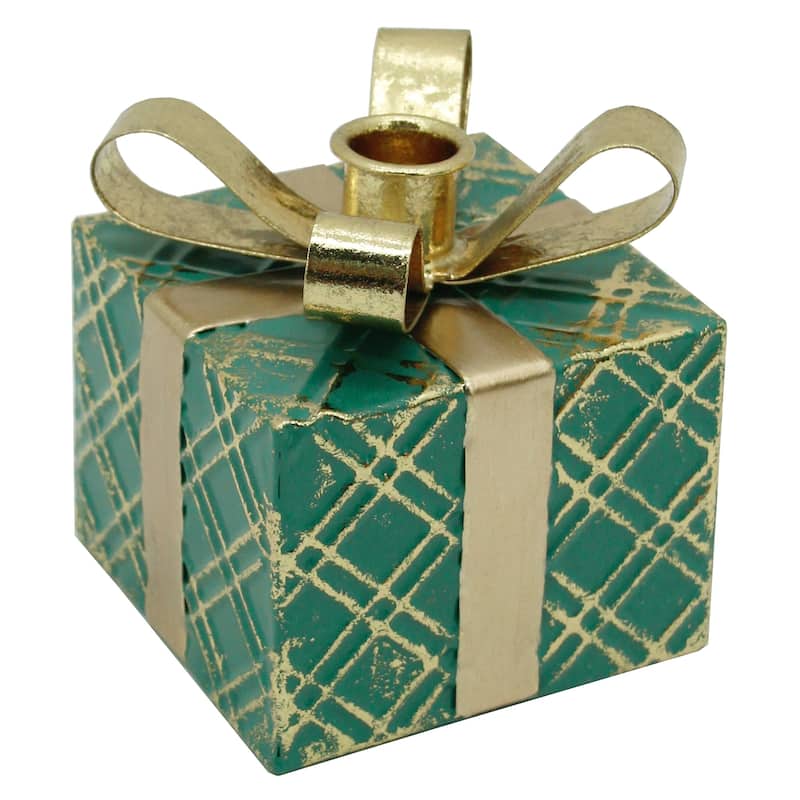 4.5" Metal Gift Box Christmas Taper Candle Holder - Solid Green