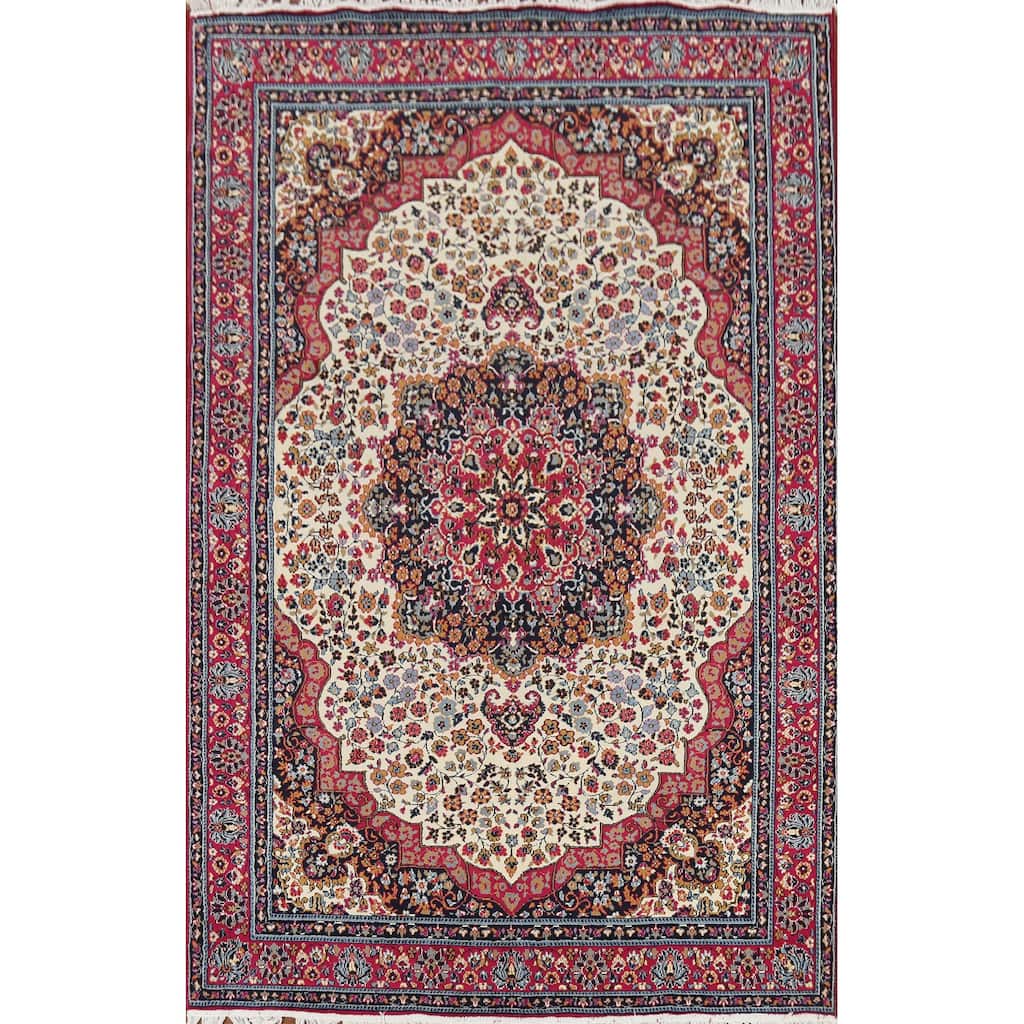 Floral Ivory Mashad Turkish Rug Machine Made Carpet - 6'4" x 9'6"