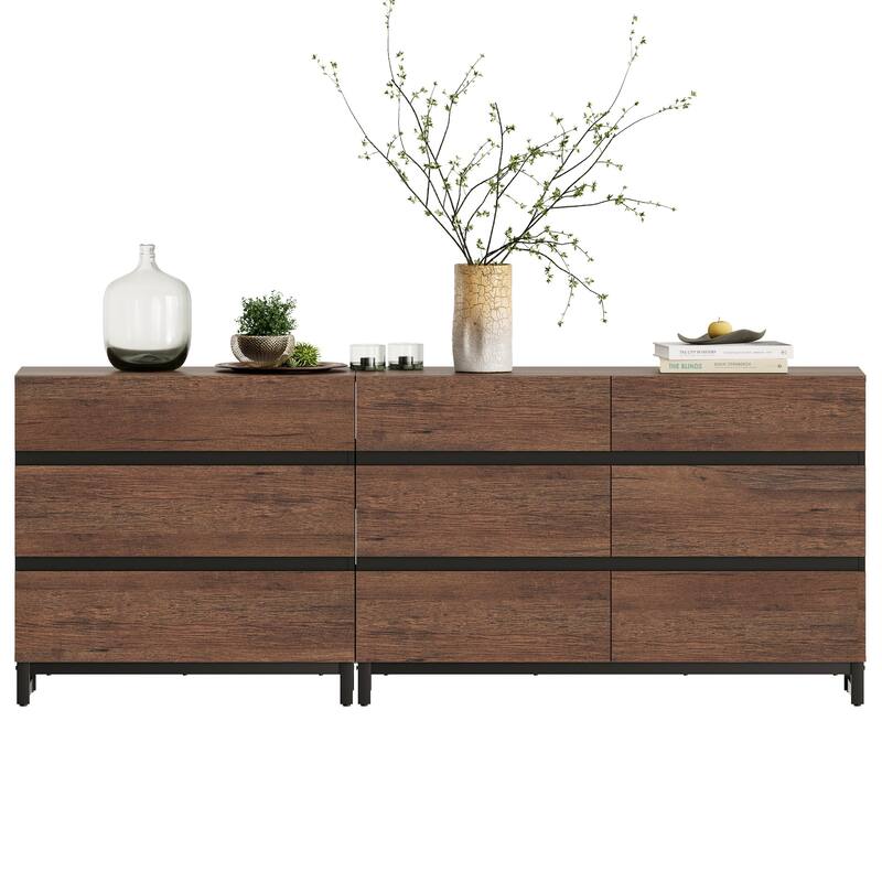 WAMPAT 3 in 1 Dresser with Glass Doors and 7 Drawers, Modern Chest of Drawers with Adjustable Shelf for Bedroom