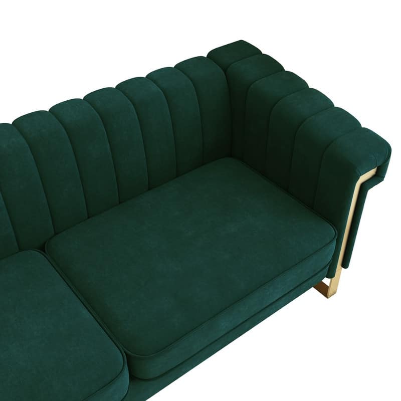 Velvet 3-Seater Sofa Living Room Couch Sofa with Deep Striped Tufting Sofa