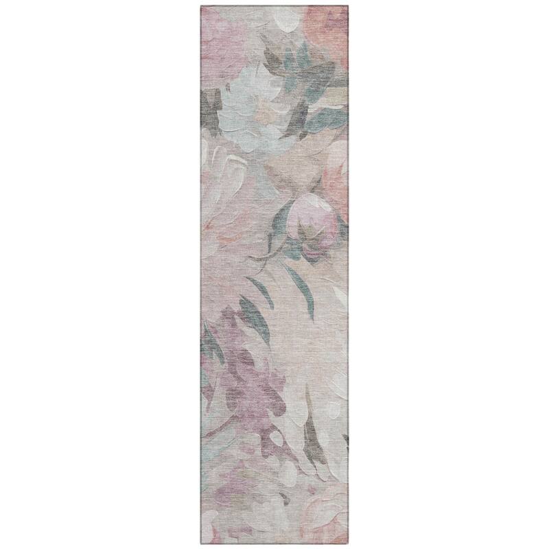 Machine Washable Indoor/ Outdoor Watercolor Floral Chantille Rug