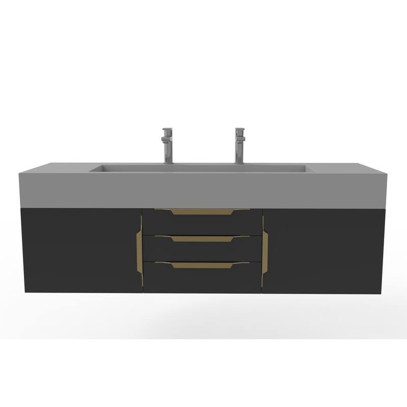 Nile 60" Wall Mounted Bathroom Vanity Set with Gray Solid Surface Top