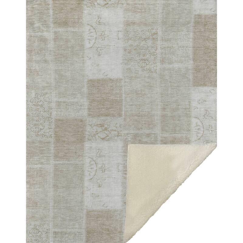 Premium Machine Washable Vintage Patchwork Sherpa Throw Blanket