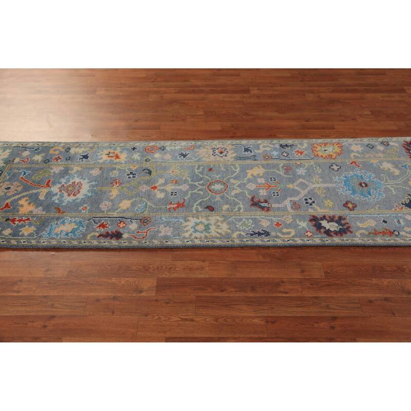 Floral Oushak Indian Runner Rug Hand-Knotted Wool Carpet - 2'6"x 7'9"