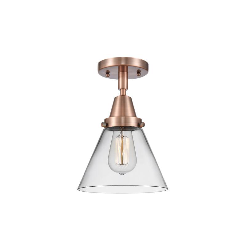Innovations Lighting Caden Cone - 1 Light 8" Flush Mount - Clear/Antique Copper