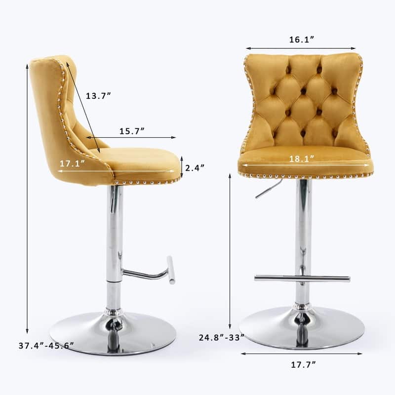Velvet Upholstered Nailheads Tufted Swivel Bar Stools (Set of 6)