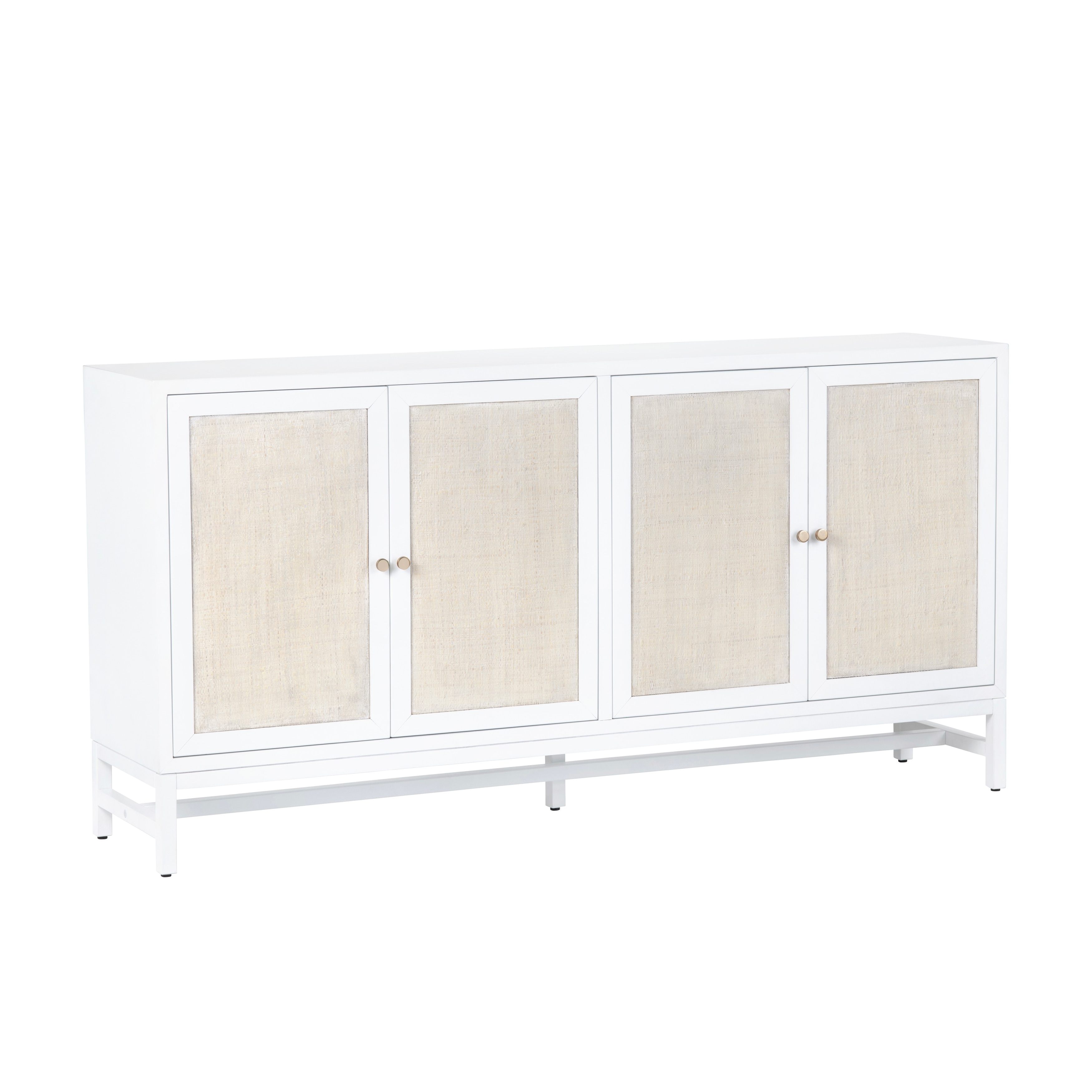 72 in. White Solid Wood 4 Door Media Credenza_Sideboard