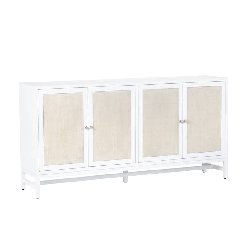 72 in. White Solid Wood 4 Door Media Credenza_Sideboard