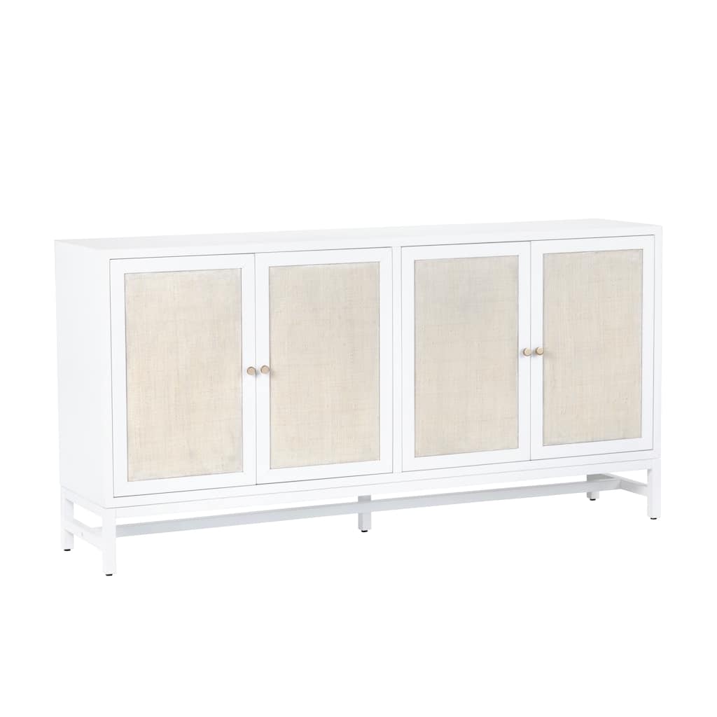 72 in. White Solid Wood 4 Door Media Credenza_Sideboard