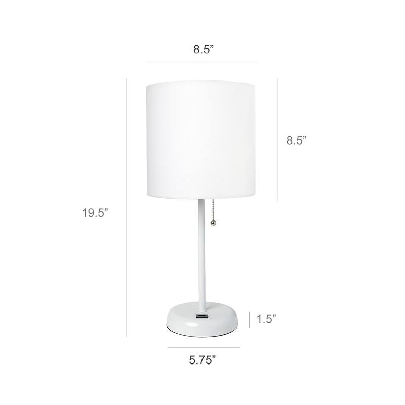 19.5 in. White Finish Table Lamp with White Shade, Durable Stick Lamp for End/Side Tables