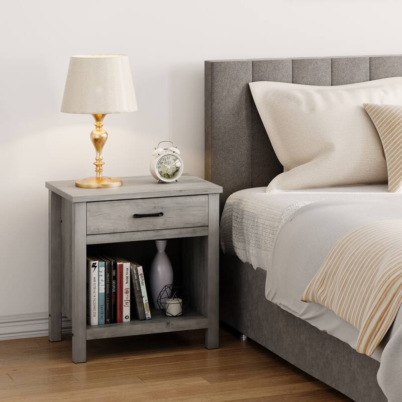 Farmhouse Square Nightstand Bedside Table End Table for Bedroom/ Living Room