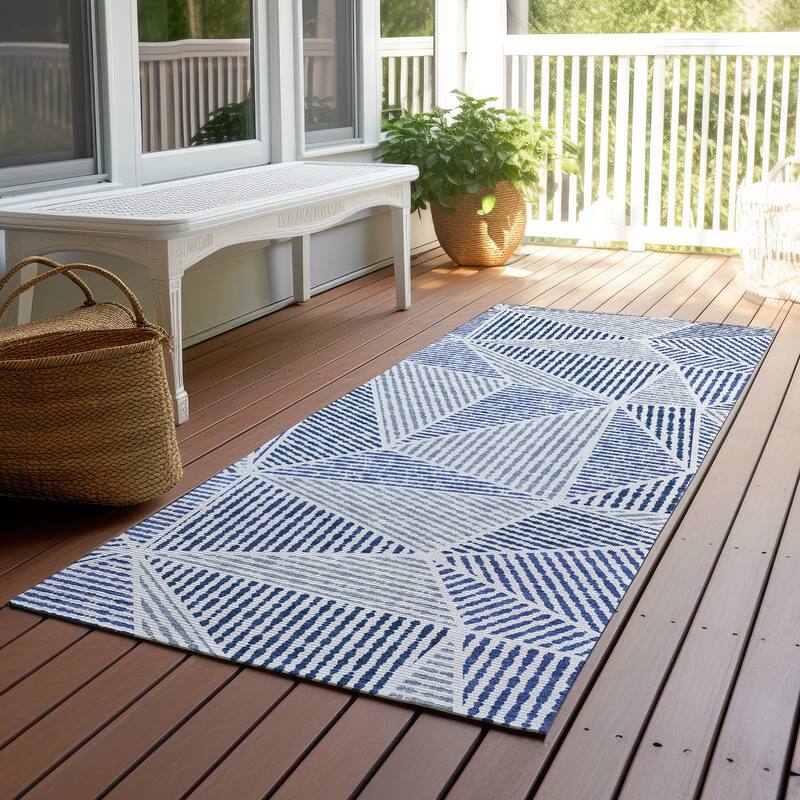 Machine Washable Indoor/ Outdoor Chantille Mosaic Geometric Rug