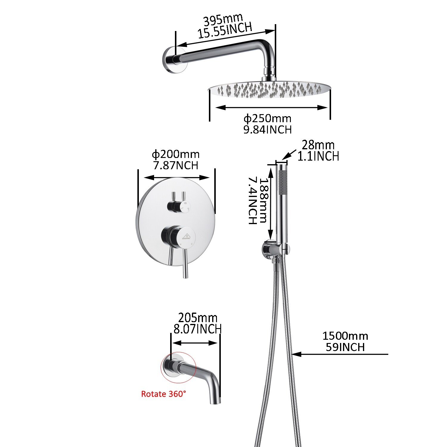 Clihome Round 3 Functions Wall Mount Dual Shower Heads Shower System