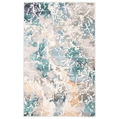 ECARPETGALLERY Machine Woven Aura Teal Area Rug