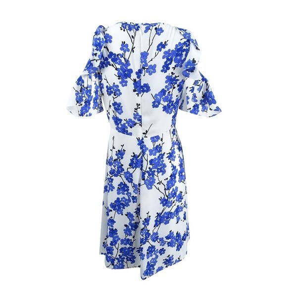 blue and white cold shoulder dress