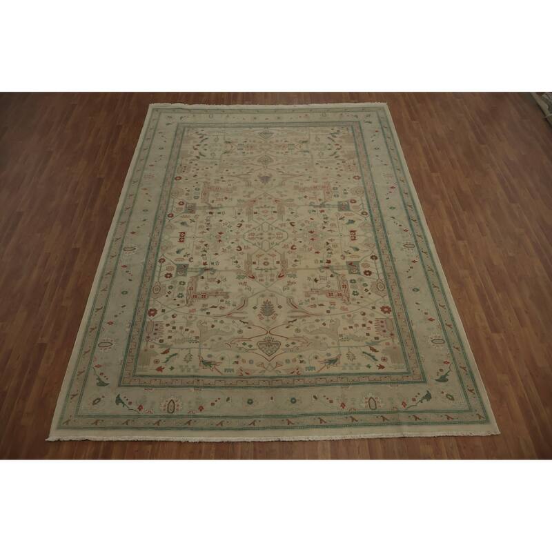 Hand Knotted Oriental 100% Wool Carpet Traditional Floral Beige & Ivories Ziegler Area Rug - 13' 7'' X 9' 9''