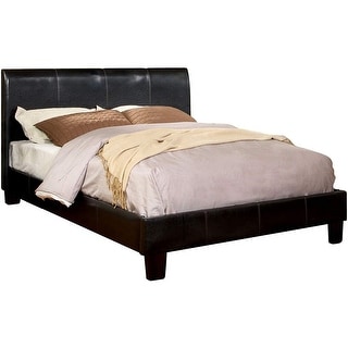 Platform Style Leatherette Queen Size Bed with Curved Headboard, Brown